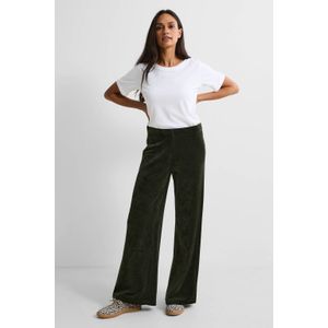 Anytime - Wide Leg Broek - Donkergroen - Fluweel - Hoge Taille