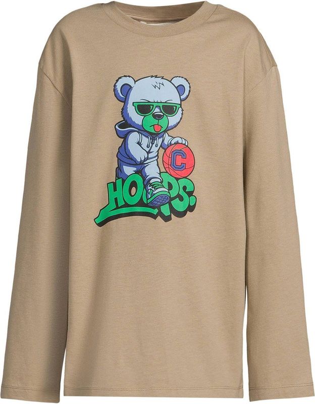 Coolcat - Corey - Longsleeve - Donkerzand - Oversized Fit met Grote Beer Printopdruk