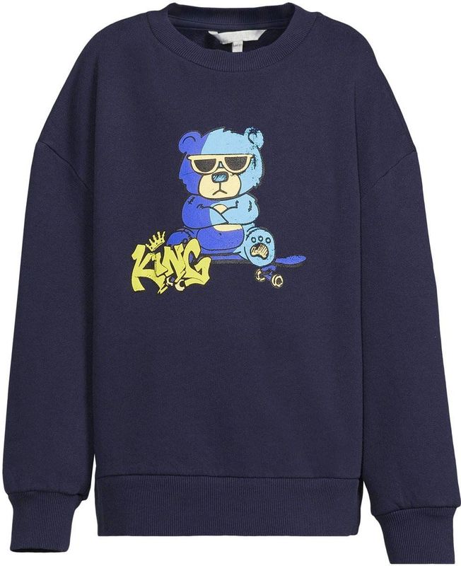 Coolcat - Kane - Fleece Sweater - Donkerblauw - Beer Printopdruk