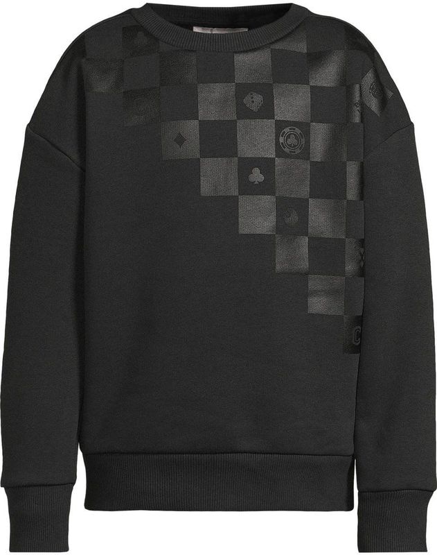 Coolcat - Josh - Fleece Sweater - Donkergrijs - Met Asymmetrische Bordspel Printopdruk