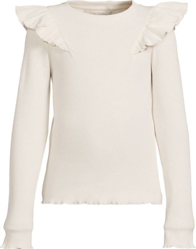 Coolcat - Megan - Longsleeve - Crème - Geribd met Ruches