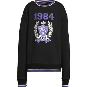 Coolcat - Amalia - Fleece Sweater - Zwart - Sporty 1984 Printopdruk