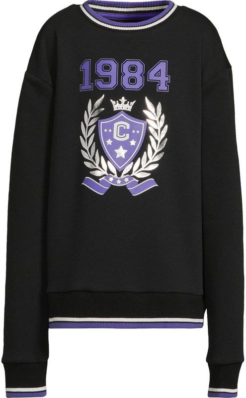 Coolcat - Amalia - Fleece Sweater - Zwart - Sporty 1984 Printopdruk