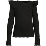 Coolcat - Megan - Longsleeve - Zwart - Geribd met Ruches