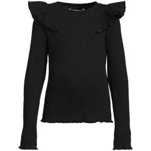 Coolcat - Megan - Longsleeve - Zwart - Geribd met Ruches