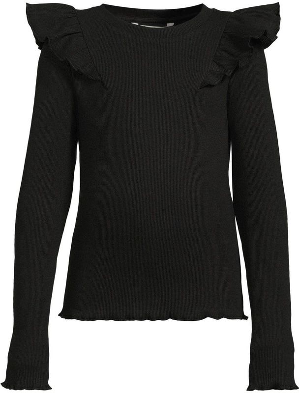 Coolcat - Megan - Longsleeve - Zwart - Geribd met Ruches