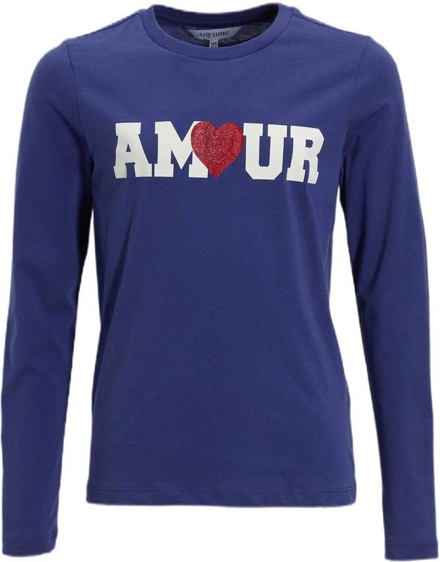 Anytime - Longsleeve - Paars - Met Printopdruk - Ronde Hals - Lange Mouwen