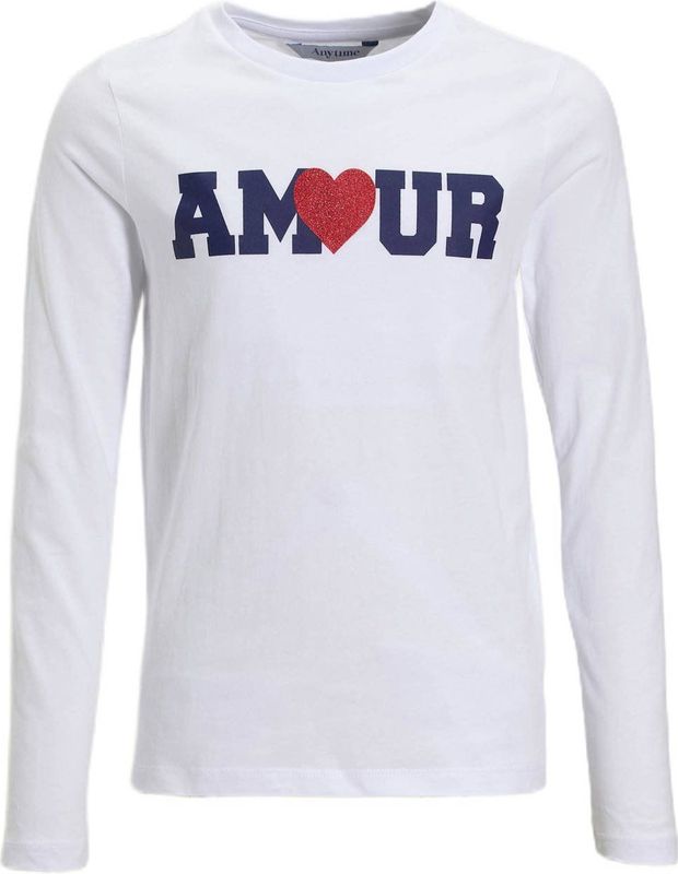 Anytime - Longsleeve - Wit - Met Printopdruk - Ronde Hals - Lange Mouwen