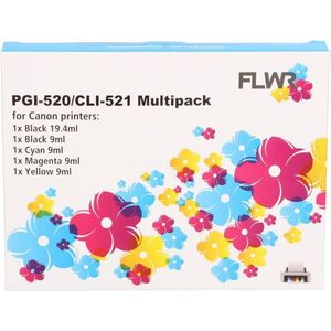 FLWR - CLI-521 Multipack - Inktcartridge - Zwart en Kleur - Huismerk