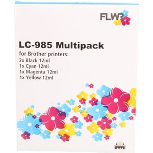 FLWR Brother LC-985 Multipack zwart en kleur (FLWR-LC985-MP) - Inktcartridge - Huismerk (compatible)
