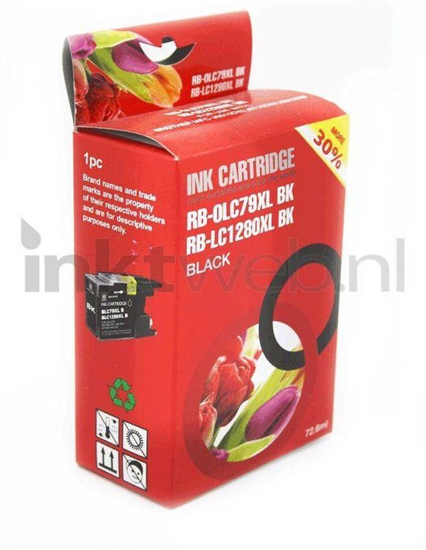 Huismerk Brother LC-1280XL zwart (RE-LC-1280XLBK) - Inktcartridge - Huismerk (compatible)