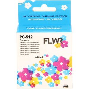 FLWR - PG-512 - Inktcartridge - Zwart - Huismerk