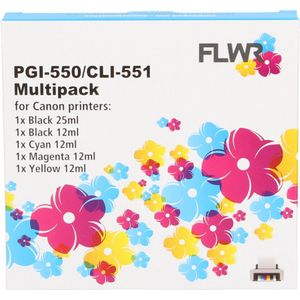 FLWR Canon CLI-551XL Multipack zwart en kleur (FLWR-CLI-551MP) - Inktcartridge - Huismerk (compatible)