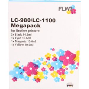 FLWR - Inktcartridge / LC-980 6-Pack / Zwart en Kleur - Geschikt voor Brother