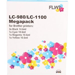 FLWR Brother LC980/1100 Megapack zwart en kleur (BRO6PCK-08) - Inktcartridge - Huismerk (compatible)