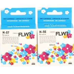 FLWR HP 56 en 57 Multipack zwart en kleur (FLWR-MP-56-57) - Inktcartridge - Huismerk (remanufactured)