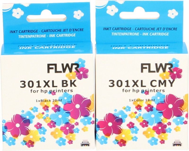 FLWR HP 301XL Multipack zwart en kleur (FLWR-301XL-MP) - Inktcartridge - Huismerk (remanufactured)