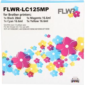 FLWR Brother LC-125XL - LC-127XL 4-pack zwart en kleur (FLWR-LC125XL-4P) - Inktcartridge - Compatible XXL