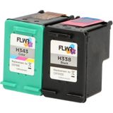 FLWR - Inktcartridges / 338 & 343 / 2-pack Zwart & Kleur - Geschikt Voor HP