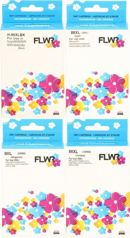 FLWR - HP 88XL - Inktcartridge - Zwart en Kleur - 4-pack