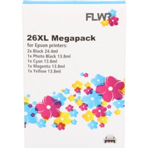 FLWR - Inktcartridge / T2621 / 2631 / 2 / 3 / 4 12-Pack / Zwart en Kleur - geschikt voor Epson
