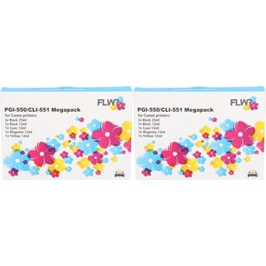 FLWR PGI-550 / CLI-551 12-Pack / Zwart en kleur / Cartridge - Geschikt voor Canon