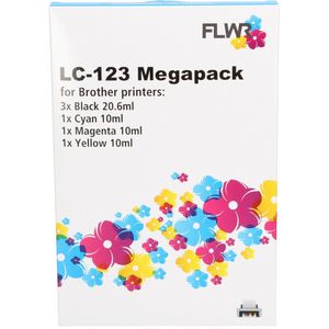 FLWR - Brother LC-123 - Inktcartridge - Huismerk - 6 Cartridges - Zwart, Cyaan, Magenta, Geel