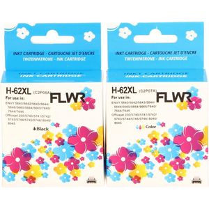 FLWR HP 62XL 2-pack zwart en kleur (FLWR-62XL-2PCK) - Inktcartridge - Huismerk (remanufactured)