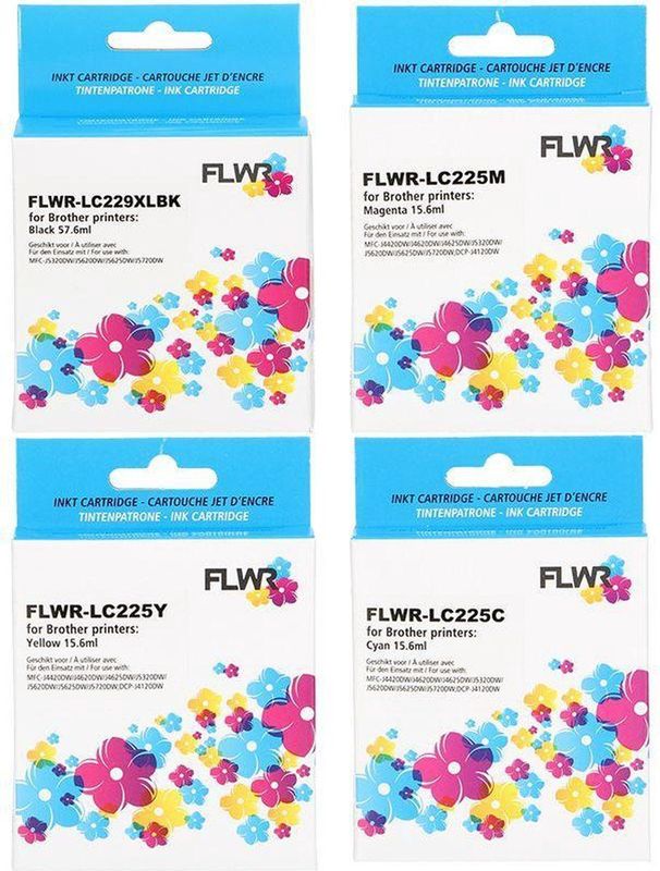 FLWR - LC-229/LC-225 - Inktcartridge - Zwart en Kleur - Compatible XXL