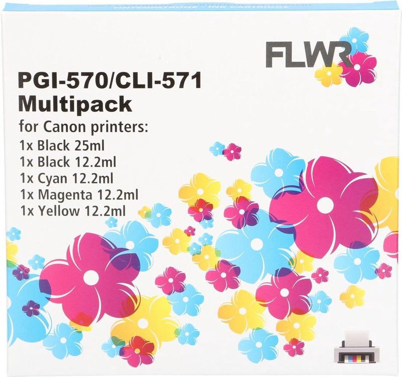 FLWR - CLI-571XL Multipack - Inktcartridges - Zwart en Kleur - Huismerk
