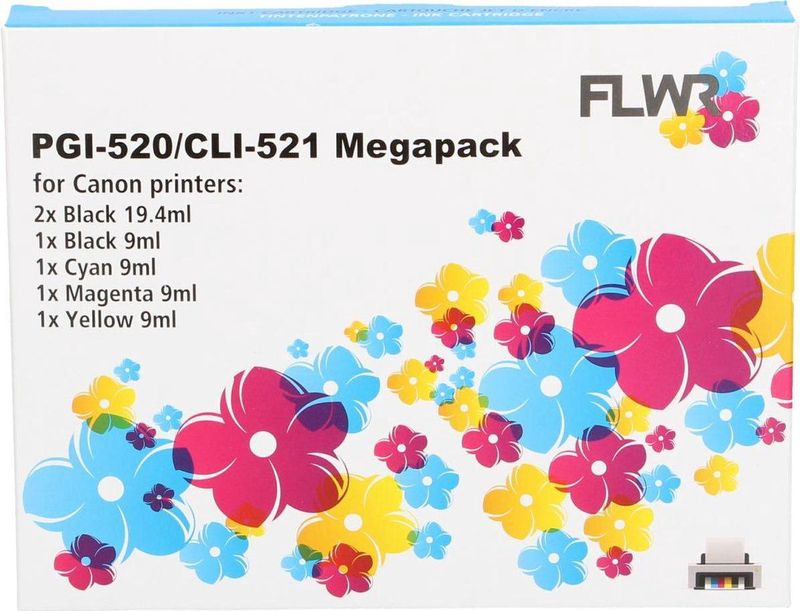 FLWR - Inktcartridge - Canon CLI-521 - 6-pack Zwart en Kleur