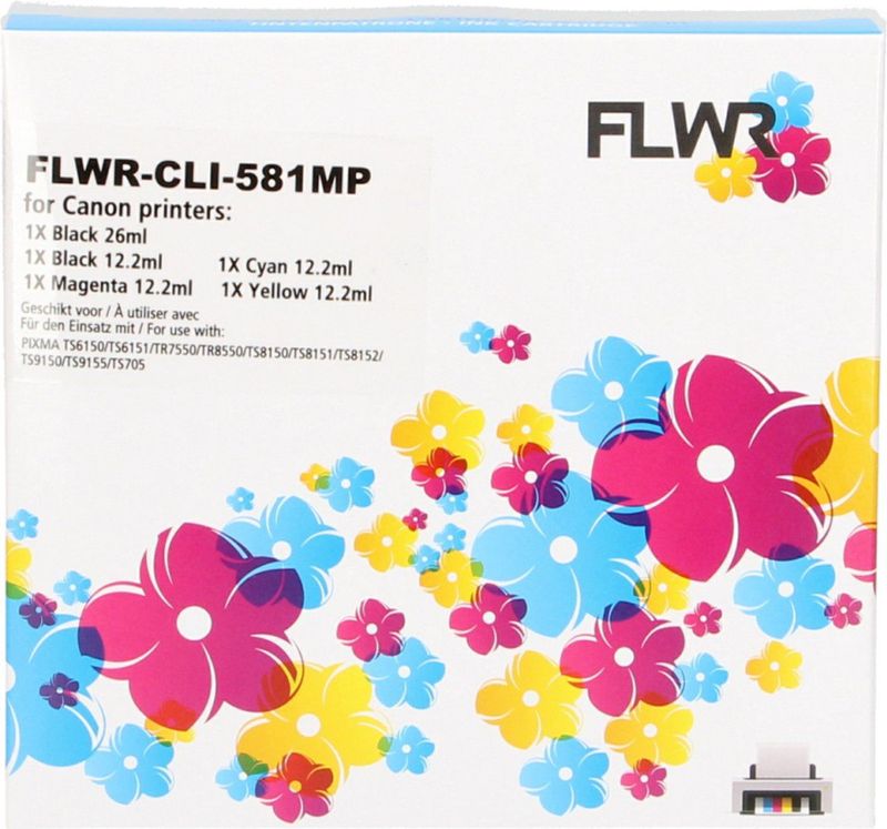FLWR - CLI-581XXL Multipack - Inktcartridge - Zwart en Kleur - Compatible XXL
