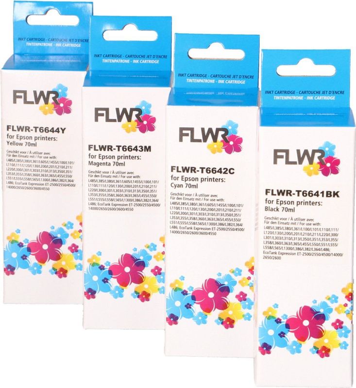 FLWR - T664 Multipack - Inktcartridge - Zwart en Kleur - 4 Cartridges - 70 ml