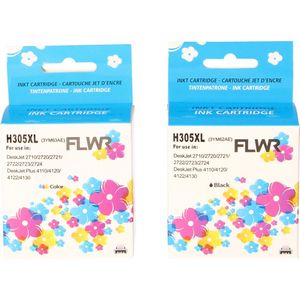 FLWR - HP 305XL - 2-pack Zwart en Kleur - Inktcartridge - Huismerk