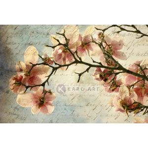 Afbeelding op acrylglas - Magnolia boomtak met een verouderd papieren effect en een oud handschrift