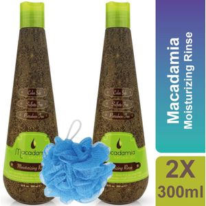 Macadamia Moisturizing Rinse 300 ml – Voordeelset 2 stuks inclusief Douche Puff – Hydraterende Conditioner met Macadamia & Arganolie