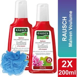 RAUSCH - Shampoo - Prikt Niet - Inclusief Douche Puff - 2 x 125 ml - Ook voor Kinderen - Malven Volume Shampoo met Kaasjeskruid - Fijn Haar - Voordeelverpakking