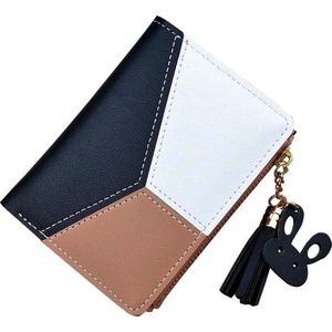 ZILOU® Dames Portemonnee Compact - Mini Wallet Portefeuille - Kunstleer - Patchwork - Zwart