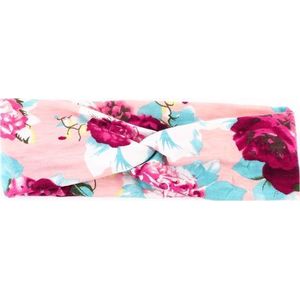 Haarband - Bandana - Elastisch - Bloemen - Roze