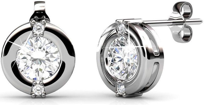 Yolora Dames Oorbellen met Ronde Kalpa Camaka Kristallen - Zilver kleurig - 18K Wit Verguld