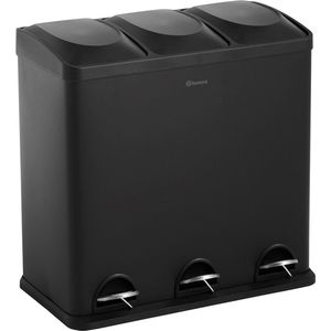 Homra Maxer Pedaalemmer 60 Liter - Zwarte Prullenbak 3 vakken - Trio 3X20 Liter - Prullenbak Afvalscheiding - Vuilnisbak voor Huishouden en Kantoor - Recycle Vuilbak keuken Afvalemmer - Afvalscheidingsprullenbakken - Extra dikke wand