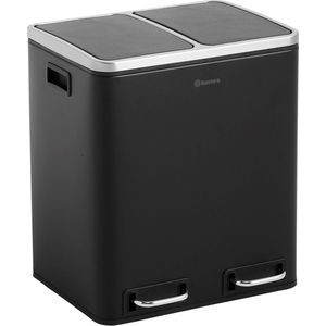 Homra BLINQ Duo Prullenbak - Afvalemmer Afvalscheiding 2 Vakken - 30L - Zwart