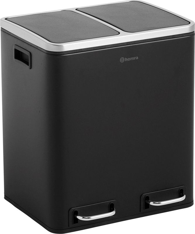 Homra BLINQ Duo Prullenbak - Afvalemmer Afvalscheiding 2 Vakken - 30L - Zwart
