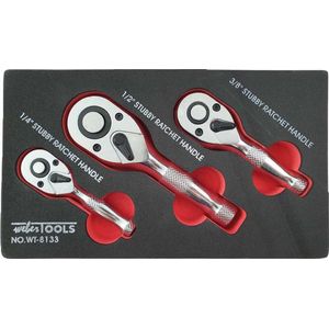 Stubby ratelset 1/4'', 3/8'' & 1/2'' 72-tands