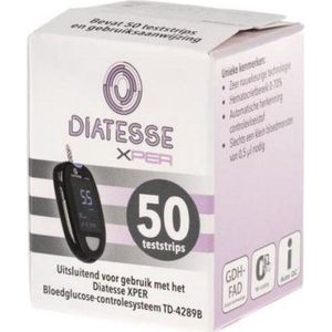 Diatesse XPER teststrips 50 stuks Diatesse - Capillair volbloed testen - De voorzijde van de bloedglucose-teststrip moet omhooggericht zijn wanneer u de teststrip in de meter inbrengt.