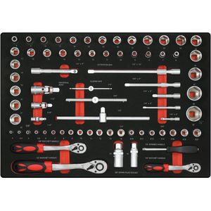 Kraftmeister gereedschapset voor gereedschapswagen, gereedschapstrolley, gereedschapskoffer of gereedschapskar - Ratel en doppelset 1/2, 3/8, 1/4 - 72-delig