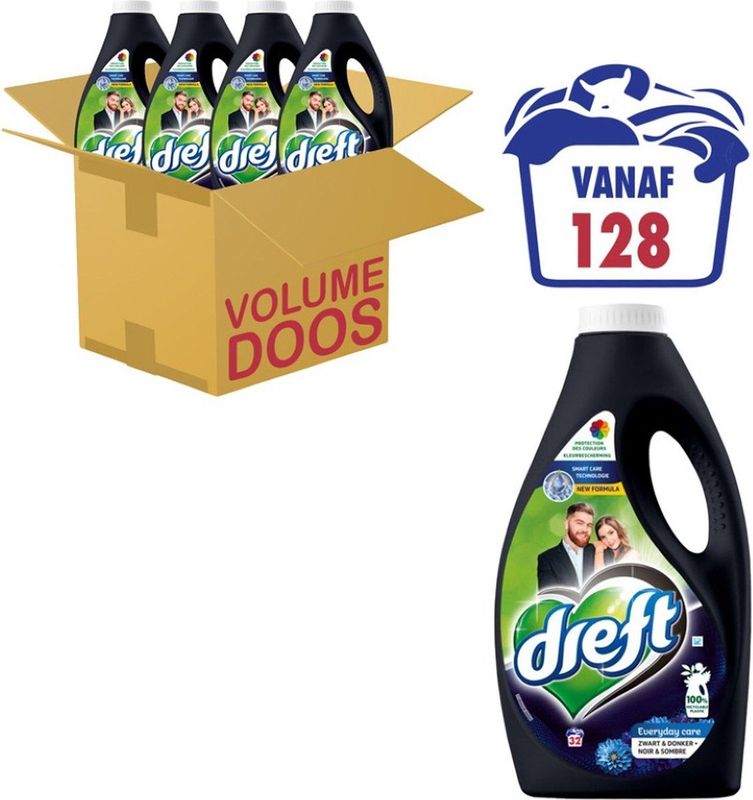 4x Dreft Vloeibaar Wasmiddel Zwart & Donker 32 Wasbeurten 1,6 liter