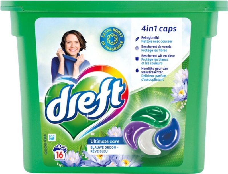 Dreft - Wasmiddelcapsules 4in1 - Blauwe Droom - Gekleurde Was - 16 Wasbeurten