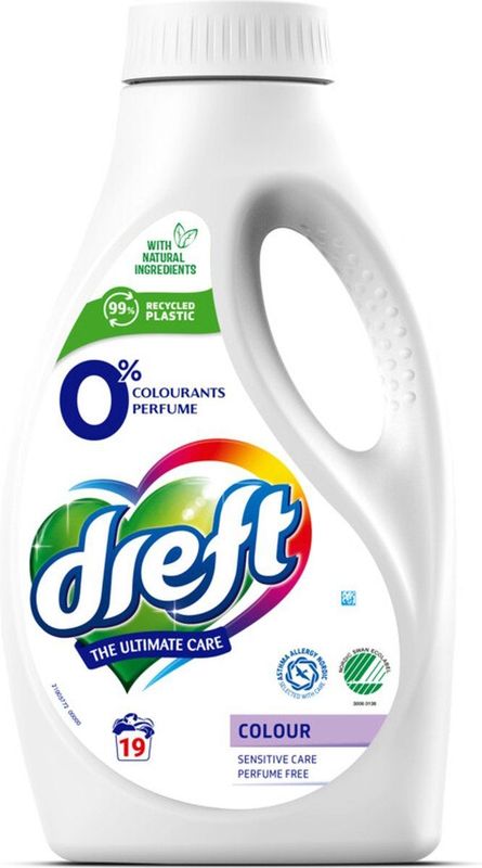 Dreft - Vloeibaar Wasmiddel - Gekleurde Was - 19 Wasbeurten - Parfumvrij