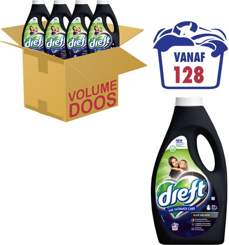 4x Dreft Vloeibaar Wasmiddel Zwart & Donker 32 Wasbeurten 1,4 liter
